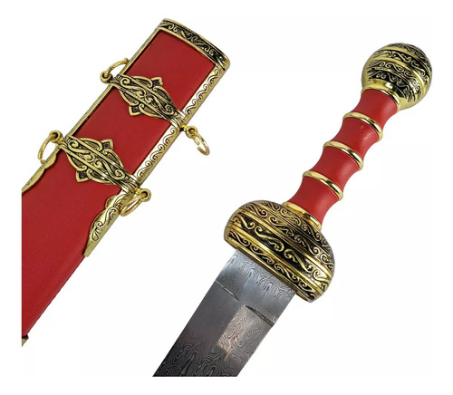 Espada Gladiador Romana Bainha Vermelha Couro Decoração Cor Vermelho
