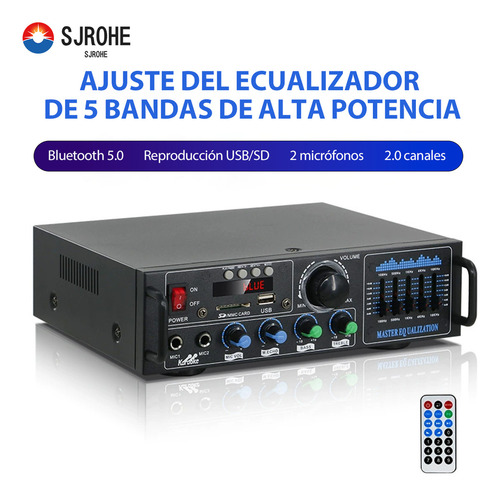 Sjrohe Ecualizador De Audio Profesional Y Amplificador Bluetooth Integrado Para Casa/automóvil Sonido 5.1 Amplificador Estereo Audio Calidad Premium Subwoofer En Casa Control De Graves Y Agudos Negro