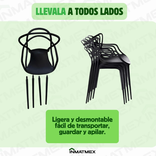 Silla Master Apilable Interiores Y Exteriores Inmatmex 4pzas Estructura de la silla Negro Asiento Negro Diseño de la tela No tiene tela