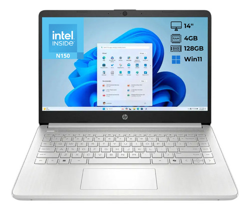 Notebook Hp 14 Intel N105 4gb 128gb Ufs W11 Plateada