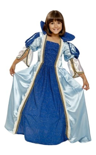 Disfraz Princesa Medieval Vestido Azul Para Niña Traje De Fiesta.