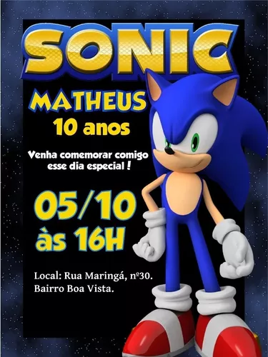 Convite Aniversário Comemoração Festa Criança - Sonic 01