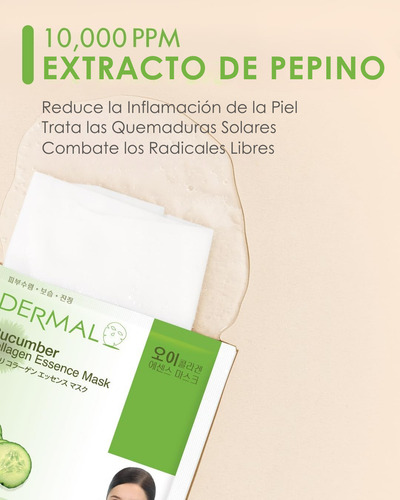 Dermal, Mascarilla Pepino X10, Hidratante Y Calmante