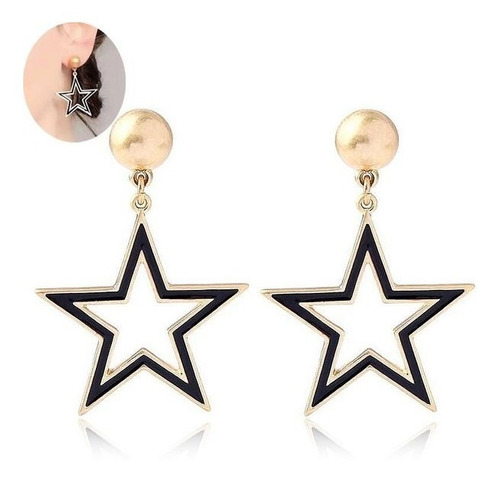 Aretes  Con Diseño De Estrella Negro Con Dorado