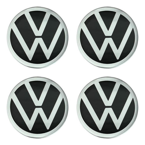 Emblema Adesivo Resinado Volkswagen Autocolante Calota 48mm Cor Preto