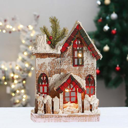 Casa De Nieve Navideña Cabaña De Troncos Luminosa Estilo A