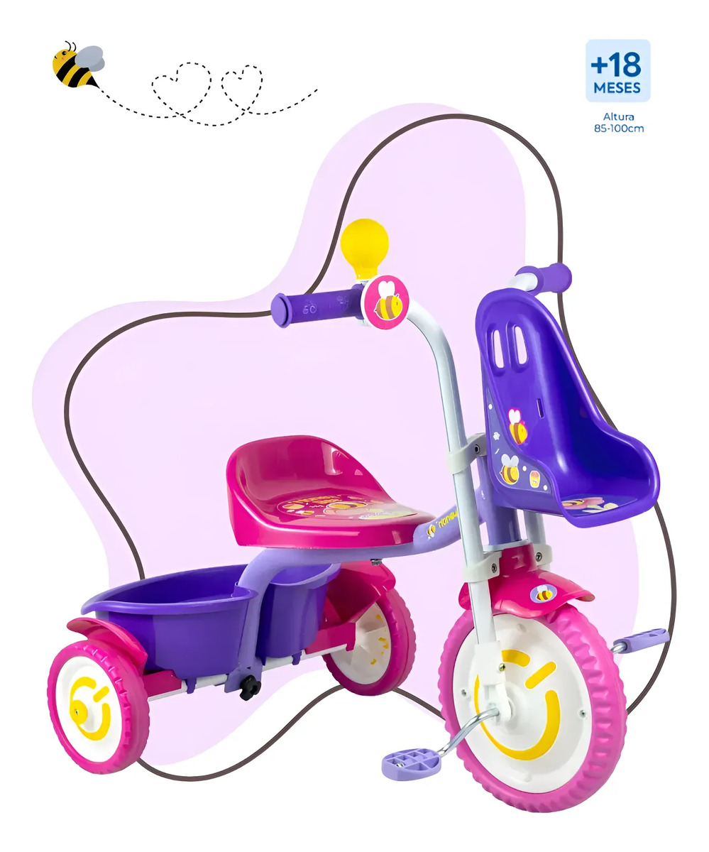 Triciclo Infantil Motoca Honey Bee Nathor 18+ Com Cestinha Honey Bee