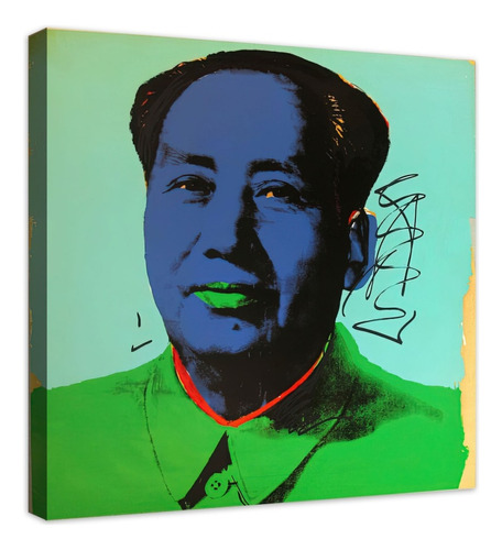 Cuadro Decorativo Canvas Moderno Andy Warhol Mao Ii 96-1972 Color Azul Armazón Natural