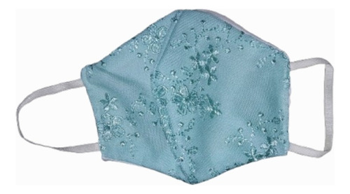 Tapabocas Premiun Alta Moda Glamour Verde Agua Tul Bordado