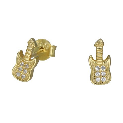 Aros Guitarra Pequeños Plata Baño Oro Unisex Zarcillos