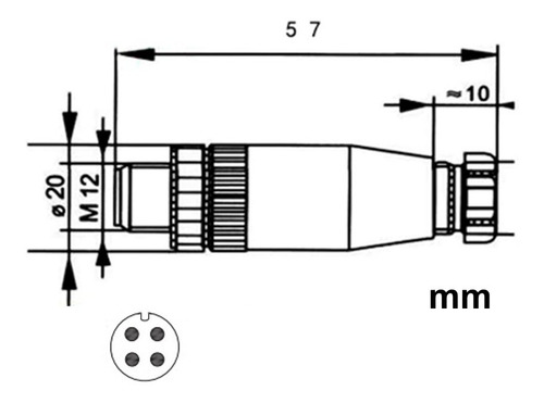 100x Conector M12 4 Pinos Macho Reto Para Montar Sensor