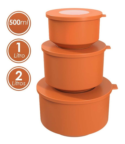 Jogo De 3 Potes Hoop Tampa 8,3x19,6cm 99262 Coza Cor Laranja