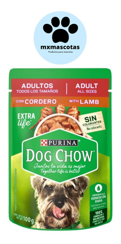 10 Sobres Dog Chow Adulto Cordero Alimento Húmedo 