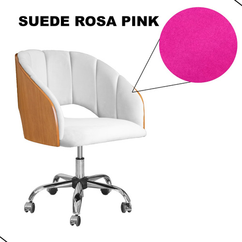 Cadeira Poltrona Giratória Escritório Com Rodinha Nicole Cor Suede Rosa Pink