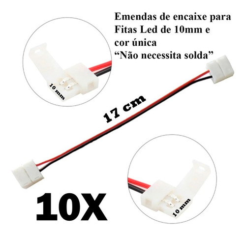 Imagem 2 de 3 de Kit Conector Extensão Emenda Fita Led Uv 5050 10mm Sem Solda