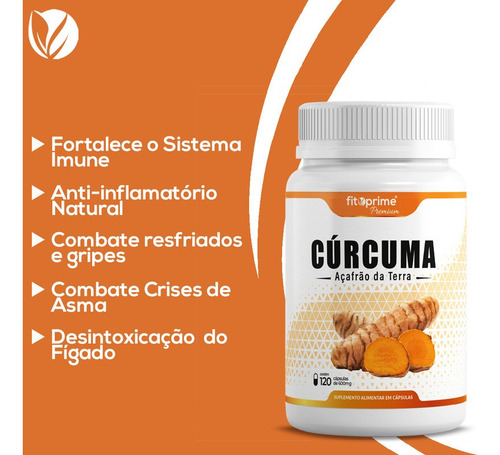 Imagem 2 de 4 de Kit 3 Cúrcuma Longa Açafrão Da Terra 600mg 120cps Fitoprime