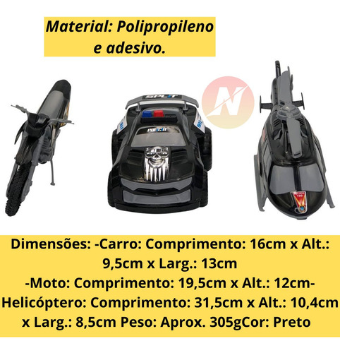 Triplo Bs Kit De Brinquedos Polícia Carro, Moto,helicóptero