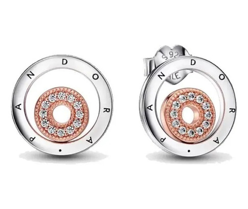 Aretes Pandora Circulo Dos Tonos Logotipo Plata Ale925