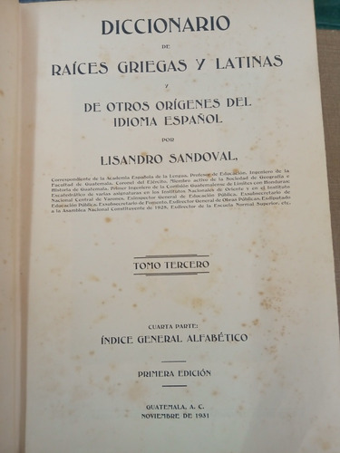 Diccionario De Raíces Griegas Y Latinas - Sandoval 1930
