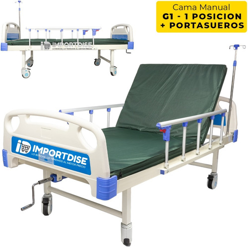 Imagen 1 de 4 de Cama Hospitalaria G1 Manual 1 Posicion Barandal + Portasuero
