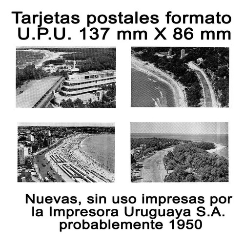 Filatelia Uruguay 1950, 4 Postales Nuevas Playas, Col. Iusa