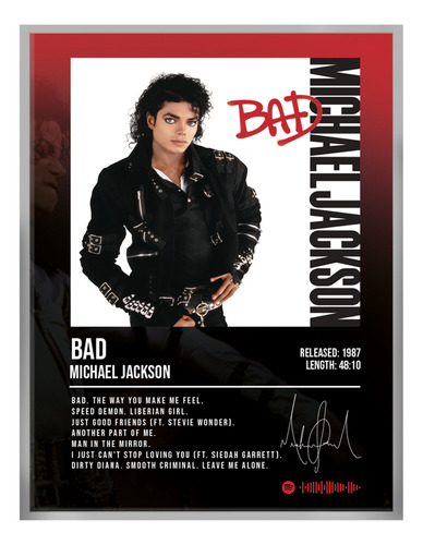 Poster Michael Jackson Bad Album Music Firma 80x40