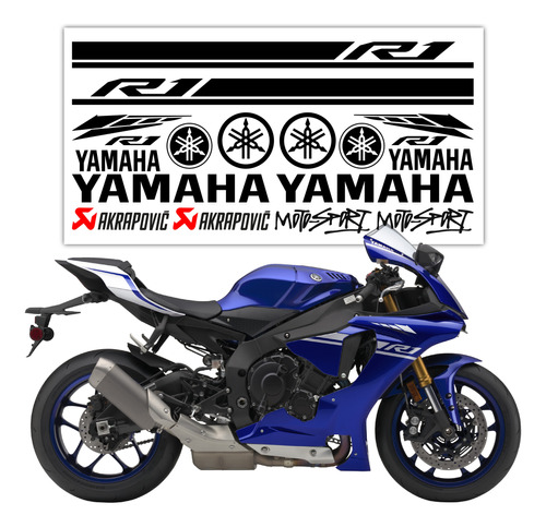 Kit Calcomanías Yamaha R1 Akrapovic Moto Sport Stickers Pack