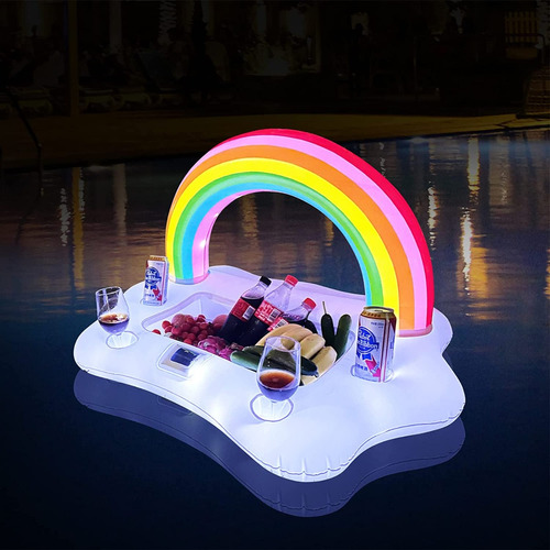 Hielera Inflable Flotante Rainbow Luz Solar Para Pool Party