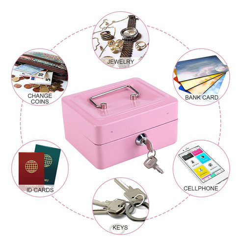 Monedero pequeño portátil de acero con cerradura 1 unidad color rosa