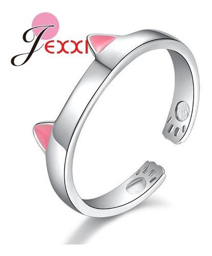 Anillo Ajustable Diseño Orejas De Gato Plata 925 + Estuche