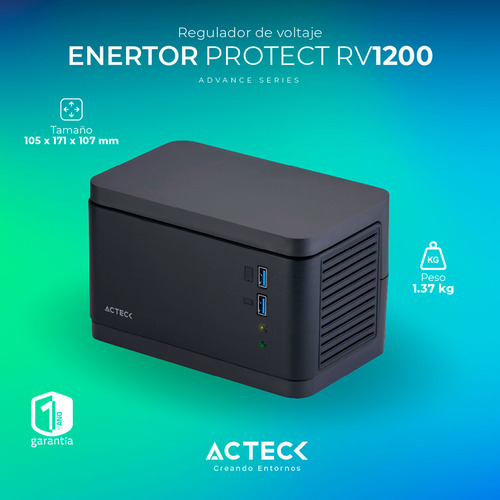 Regulador De Voltaje Acteck Rv1200 1200va 8 Contactos 2 Usb