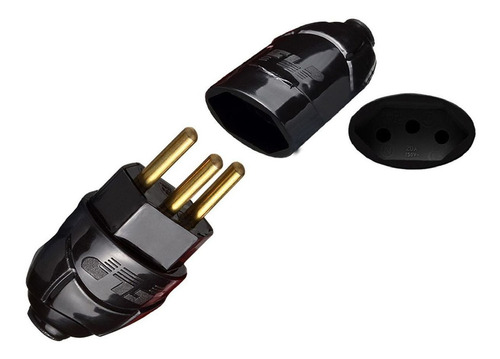 Kit 10 Plug Pino Macho 20a 2p+t + 10 Tomada Fêmea 20a Preto