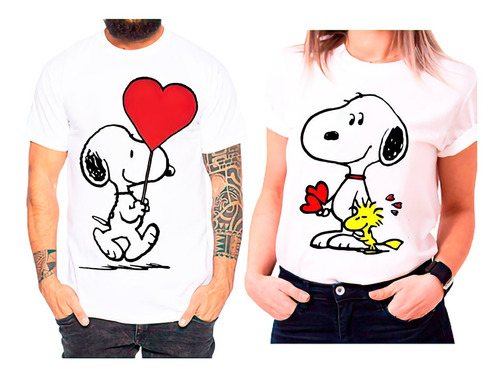 Poleras Duo Algodón Pareja Día Enamorados Pareja Snoopy 60