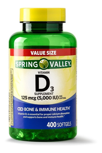 Vitamina D3 5000 Iu 400 Piezas Spring Valley Frasco Sellado