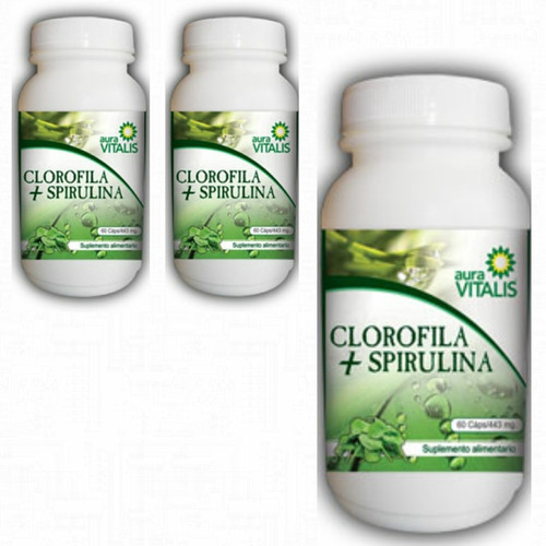 Clorofila + Spirulina 3 Frascos 60 Caps C/u Antioxidante Vit