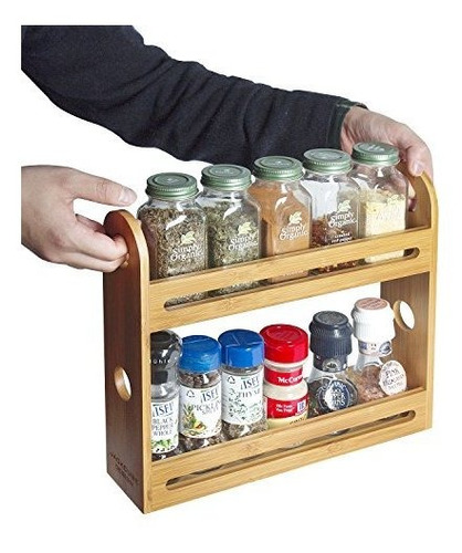 Jackcubedesign Bamboo Spice Rack Dos Niveles Cocina Encimera