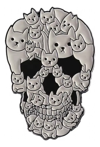 Pin Calavera De Gatos / Broche Estilo Punk Y Tierno A La Vez
