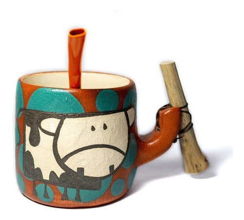 Mate Artesanal Cerámica Original Con Palito Y Bombilla