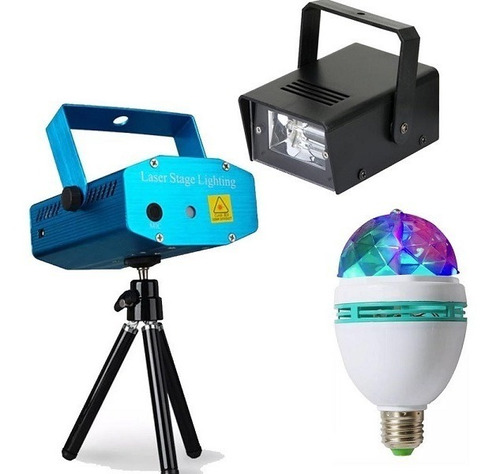 Kit Dj Proyector Laser + Estroboscópica + Ampolleta