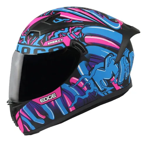 Casco Mujer Integral Edge Denver Moto Loco Rosa Azul Dot
