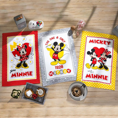 Kit C/ 3 Panos De Prato Mickey E Minnie 23 Döhler 45x65cm