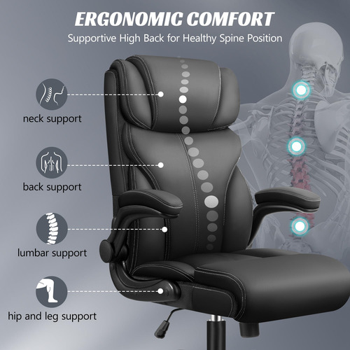 Silla De Oficina De Cuero Ergonometrica C/soporte Lumbar M B