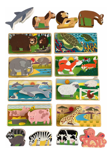 Puzzle De Madera Con Figuras De Animales Para Niños Pequeños