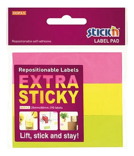 Notas Adhesivas Stickn 3 Pads 25x88mm Neon Reposicionables