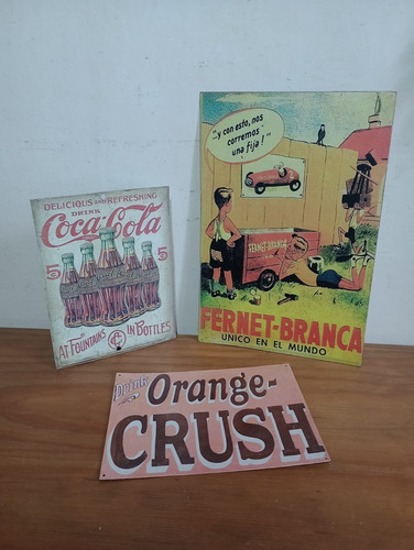 Pack Vintage Chapas X3 Estilo Antiguo 20x30 Fernet Coca Cola