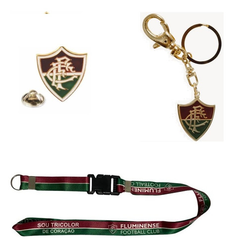 Kit Fluminense Pin Botton Cordão Chaveiro Futebol