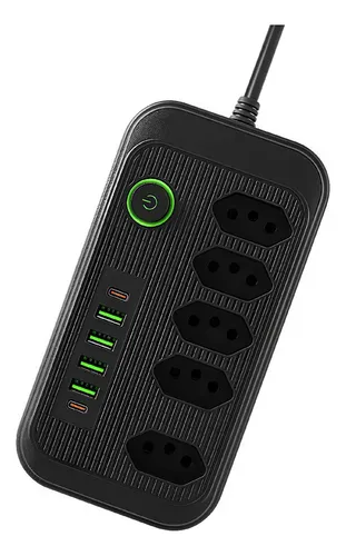 Extensão 5 Tomadas E  1 Pd 4 Usb Led Bivolt Power 127v/220v - R$ 37,52