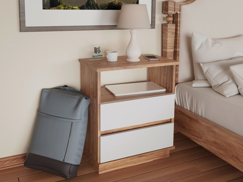 Imagen 3 de 10 de Mesa De Luz 2 Cajones Moderna Melamina Muebles Psh
