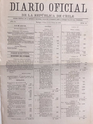 Guerra Del Pacifico Diario Oficial Salitre Febrero 1879 