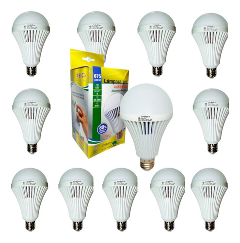 Lampara Led Autonoma 9 Watt Luz Emergencia Tbcin X10unidades